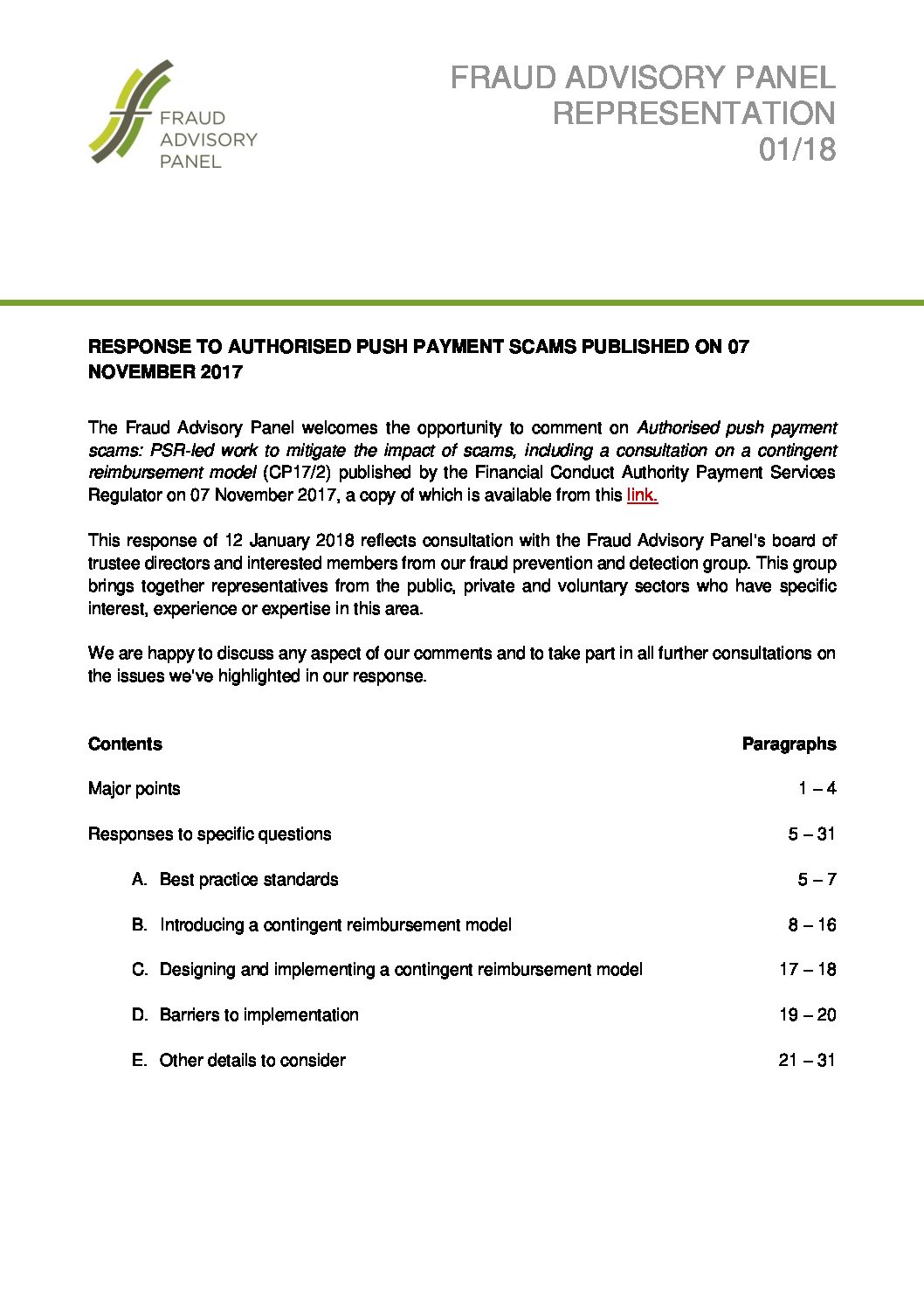 FAP Response to PSR APP Fraud (Final) 12Jan18 document cover