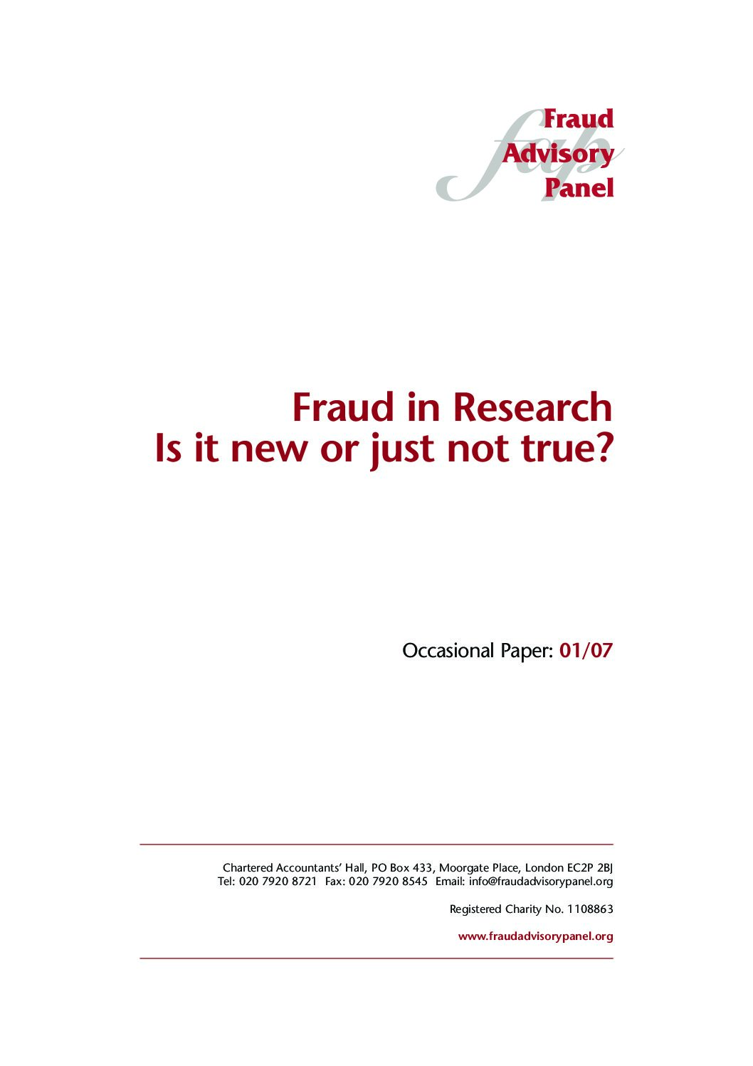 Fraud in Research (October07) document cover